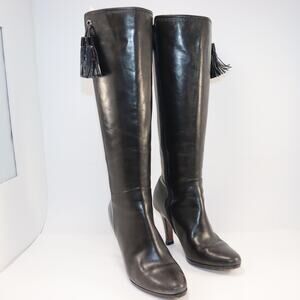 Cole Haan Black Leather Tall Boots Tassel Zip Women’s 8.5 B Heels